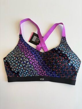 VSX Colorblock Geometric Sports Bra - Pink, Purple, Teal, Black NWT 36D